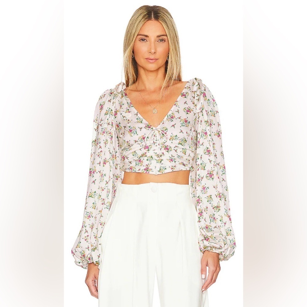 For Love & Lemons Tanya Crop Top White Floral XS NWT Boho Cottagecore